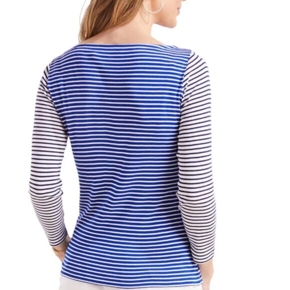 VINEYARD VINES blue navy white striped nautical boatneck 3/4 sleeve top shirt - Picture 5 of 9